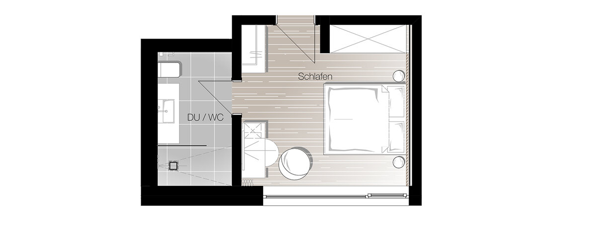Der Grundriss des Doppelzimmer Chalets im Sporthotel Silvretta Montafon