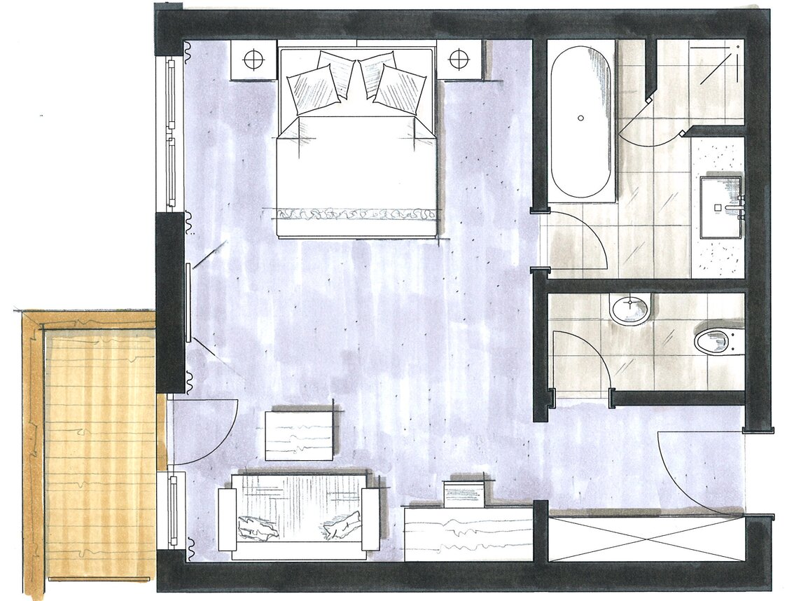 Ein Grundriss von der Juniorsuite im Sporthotel Silvretta Montafon | © Sporthotel Silvretta Montafon
